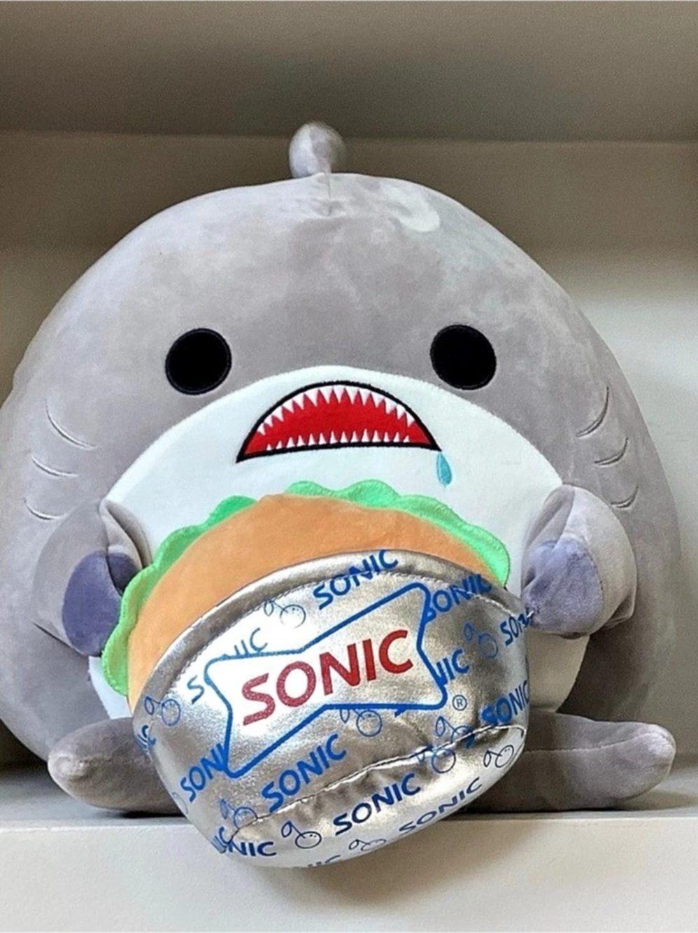 Sonic Plush Shark With Burger Accessory Gray 16”